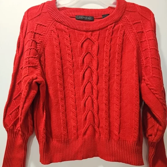 Tahari Women's Cable Knit Red‎ Sweater Size Large - Picture 5 of 7